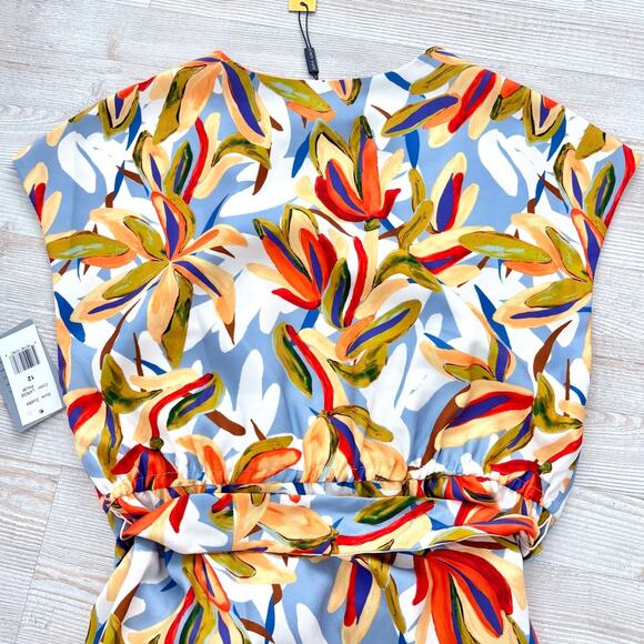 New Alexia Admor Iris Drop Shoulder Wrap Dress | Large Palm Multi 12 - Picture 9 of 11